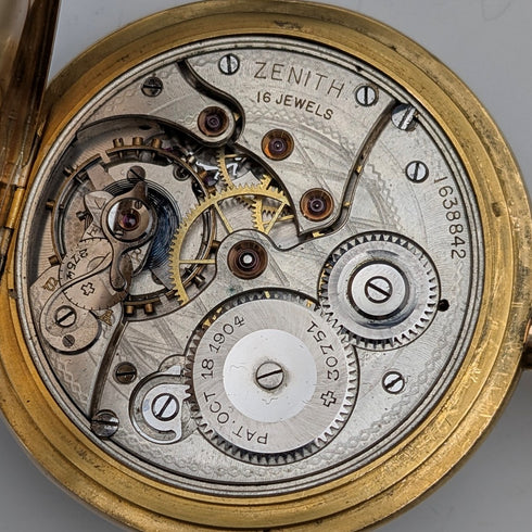 1913年左右 Zenith 懷錶 龍浮雕雕刻 K18金 獵人式錶殼 運作良好